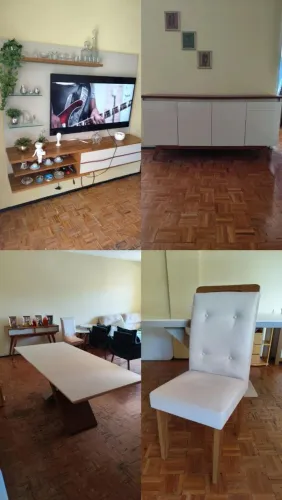 Rack com painel para tv até 70 polegadas, mesa 6 lugares retangular, buffet aparador.