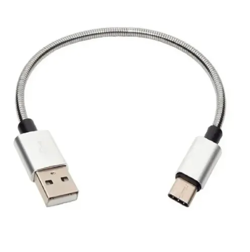 Cabo Usb Tipo C Curto Pequeno 24 Cm Turbo 3a Reforçado Prateado