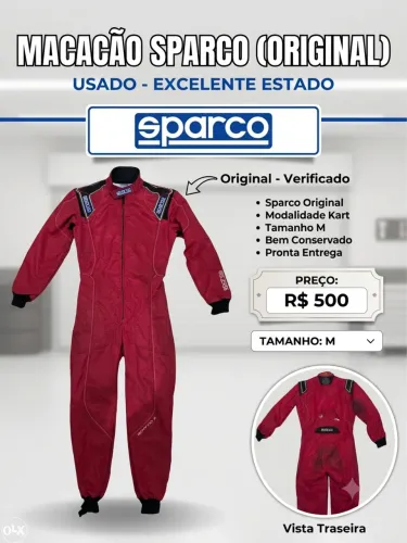 Macacão sparco original para modalidade kart