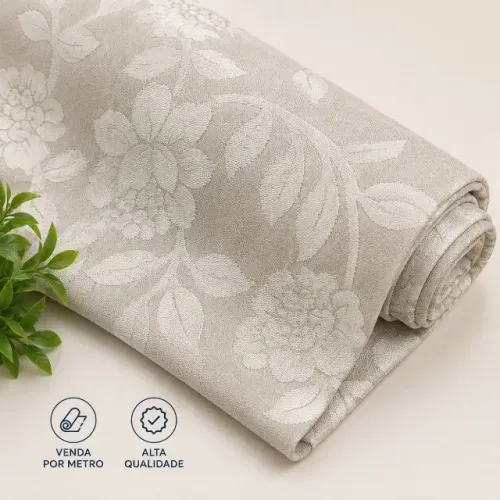 20 - Tecido Decoração Jacquard Floral | Tom Beje Claro Elegante | Venda por Metrô