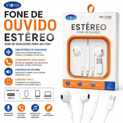 Fones estéreo Tipo-C