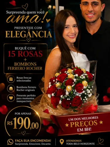 BUQUÊ COM 15 ROSAS + FERRERO ROCHER