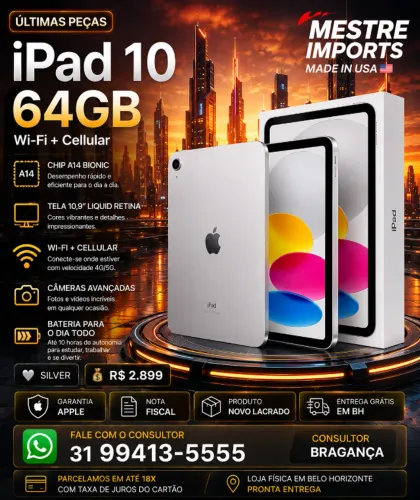iPad 10 64GB Wi-Fi + Celular Silver Novo Lacrado Garantia Apple