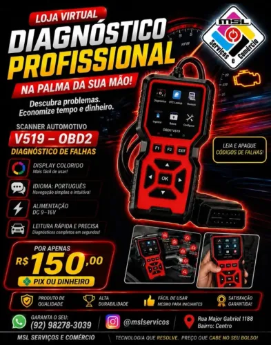 Scanner Automotivo V519 OBD2 - Diagnóstico de Falhas Profissional