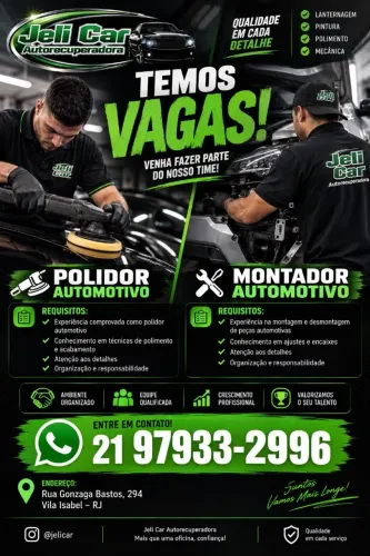 VAGAS PARA MONTANDOR AUTOMOTIVO E POLIDOR AUTOMOTIVO