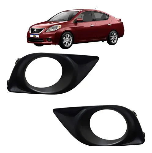 Par Grade Moldura Farol Milha Versa 2011 A 2015 Com Furo Preto Ambos Lados