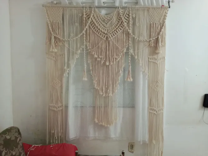 Macramê artesanato cortina e almofadas