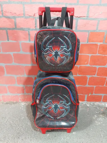 Kit Mochila de Rodinhas e Lancheira Térmica Super Spider<br><br>