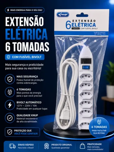 EXTENSAO ELETRICA 6 TOMADAS FILTRO LINHA SL -3M