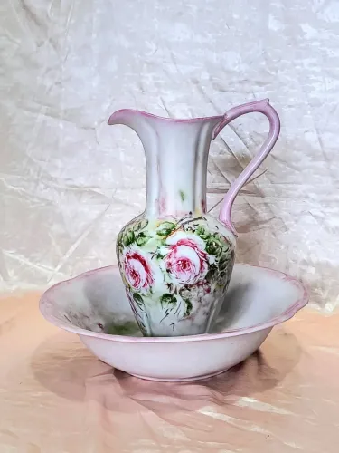 Antigo Gomil com Bacia séc.XIX em porcelana belíssimo antiquario vintage decoração casa 