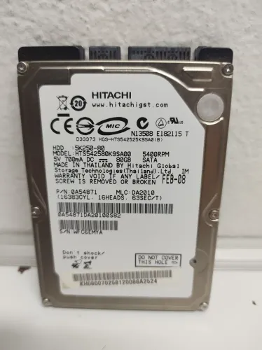 HD Hitachi HTS542580K9SA00 80GB 2.5" SATA 5400RPM Testado 100% Sem Erros SMART Notebook