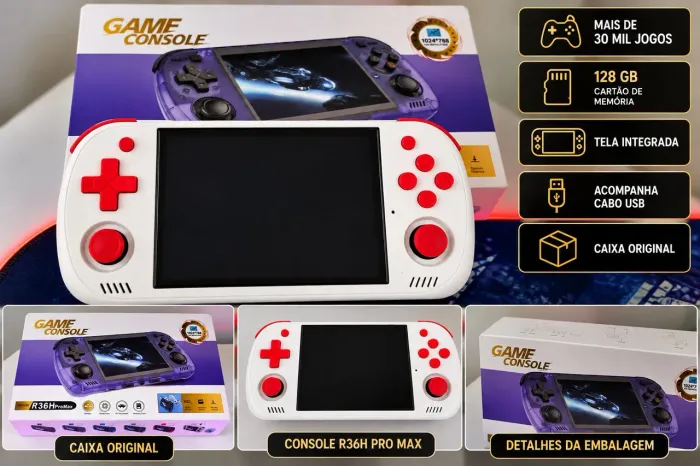Console Portátil R36H Pro Max 128GB - 30 Mil+ Jogos!