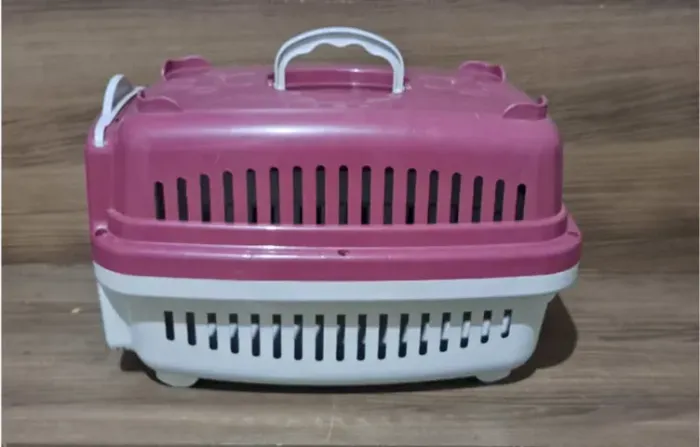 Caixa de Transporte para Gatos e Cães Pequenos - Rosa e Branco