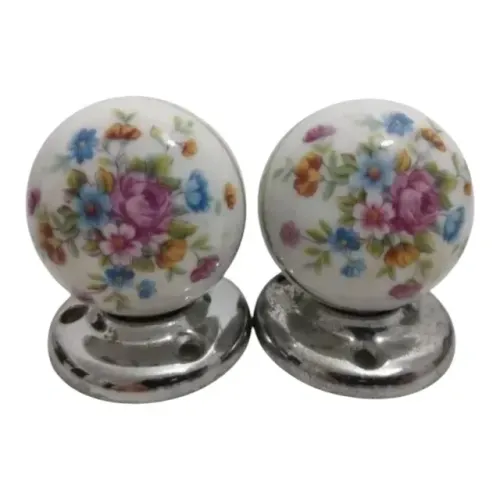Antiga Maçaneta Demolição Porcelana Flores Borda Ouro