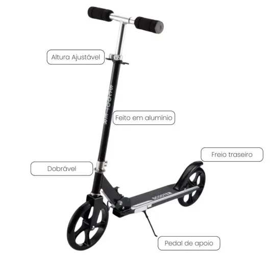 Patinete Atentu Criança/Adolescente Dobrável Preto [NOVO]