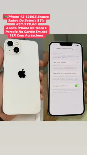 iPhone 13 128GB Branco - Saúde Da Bateria 85% (Usado)