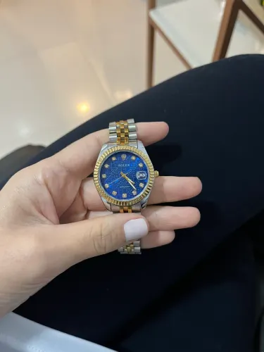 Relógio Rolex Bicolor (Dourado e Prateado)  Aço fundo azul 