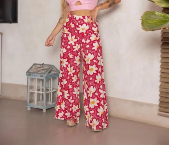 calça pantalona de viscose com tampa de bolso