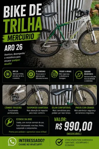 Bike Mercury Houston Aro 26 Alumínio - 21 Marchas - Pronta para Trilha