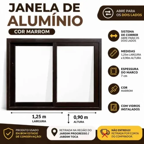 Janela de Correr em Alumínio Marrom com Vidros 125 x 90 cm - Usada
