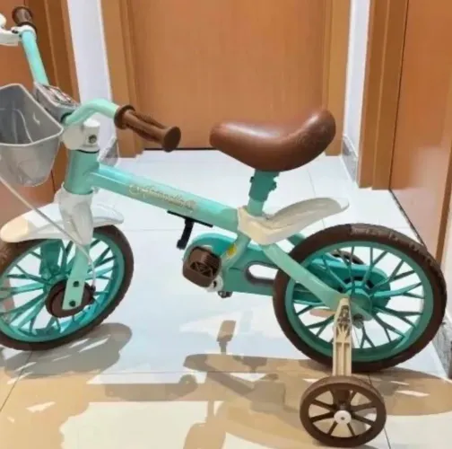 Bicicleta Infantil Aro 12 Verde Água com Rodinhas