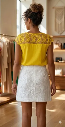 Blusa e saia em tecido com bordados