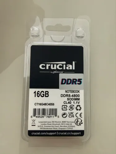 Memória ram crucial 16gb ddr5 4800mhz notebook nova.