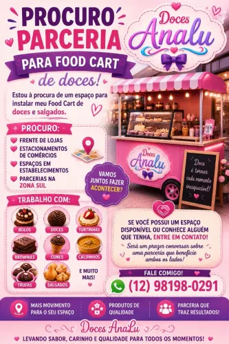Parceria para instalação de food kart doces e salgados