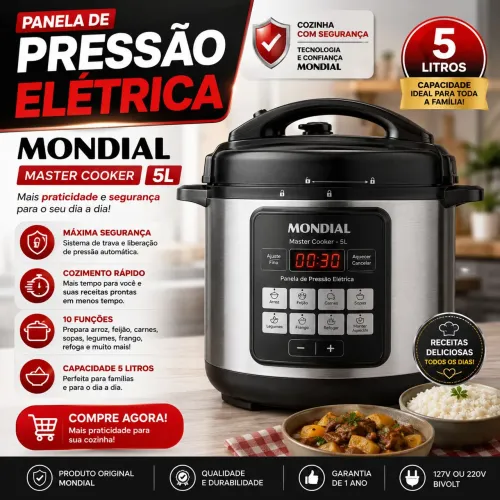 Panela de Pressão Elétrica Master Cooker 5L Mondial