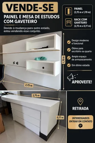 Vendo rack e mesa de estudos com gaveteiro.