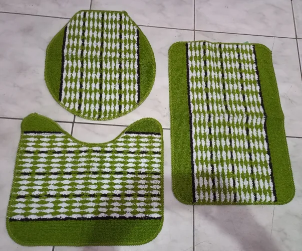 2 KITS TAPETES PARA BANHEIRO VERDE/BRANCO, LARANJA/BRANCO