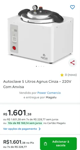 Autoclave 5 Litros Agnus Cinza - 220V Com Anvisa