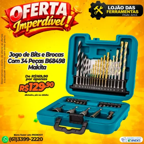 Jogo de Bits e Brocas Com 34 Peças B68498 Makita