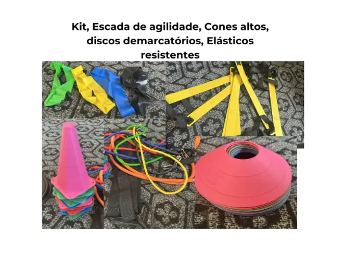Kit, Escada de agilidade, Cones altos, discos demarcatórios, Elásticos resistentes