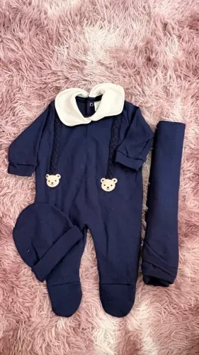 Conjunto menino 0-3 meses body + mantinha e touca