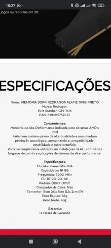 Memória ddr4 16gb 