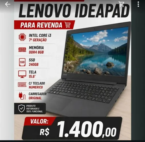 Notebook Lenovo IdeaPad i3 7ª Geração 8GB SSD 240GB - Ótimo para Estudos e Trabalho