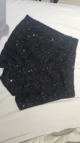 Shorts paete lantejoulas preto elástico shein M