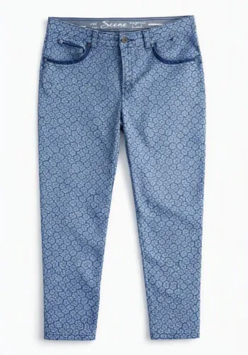 Calça jeans estampada floral