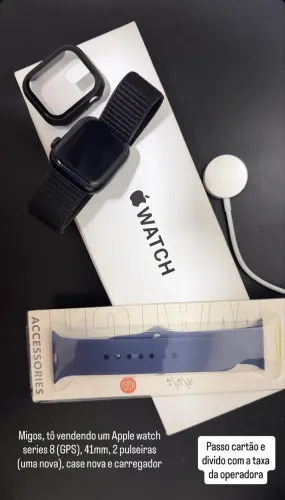 Apple Watch Series 8, 41mm, 89% bateria, 2 pulseiras, película, carregador