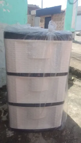 Gaveteiro de plástico com 3 gavetas branco/preto