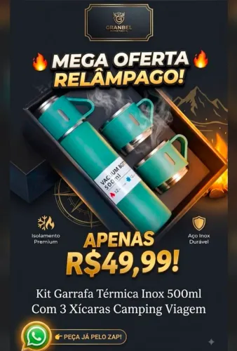 Garrafa térmica com 03 xícaras