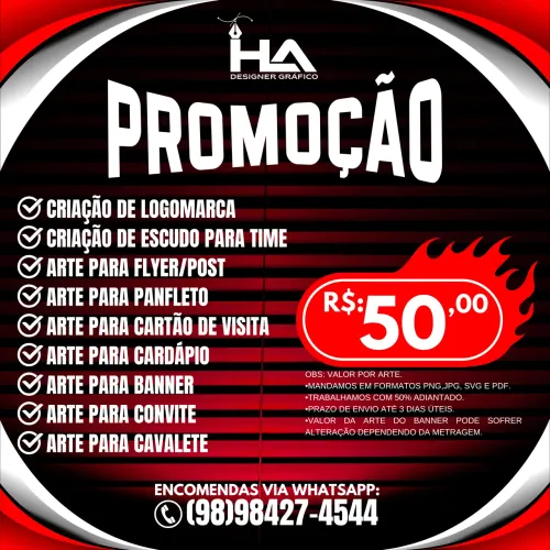 Arte p/ cardápio-arte p/ flyer/post-arte p/ banner- criação de logomarca profissional etc.