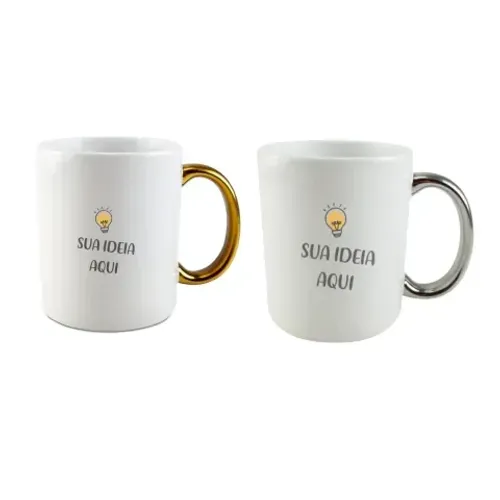 Caneca Personalizada para Brindes - Alça Metalizada e 325ml de Capacidade