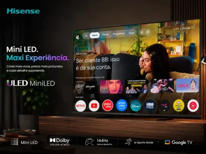 Smart TV 55" 4k - Mini LED - Google TV - Som de Cinema