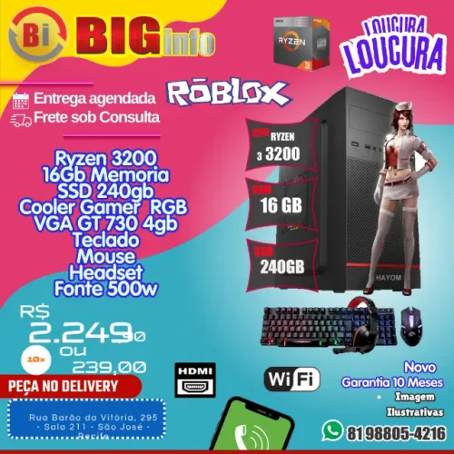 Computador Cpu Gamer Ryzen 3 3200g 16gb Ddr4 240GB SSD Gabinete LED RGB VGA 4gb Com Wifi