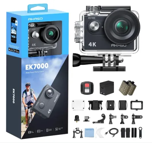 Câmera de ação EK7000 4K30FPS 20MP Ultra HD AKASO câmera subaquática 170 graus grande