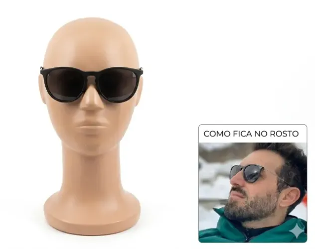 Óculos de sol retrô redondo preto seminovo com case rígido 
