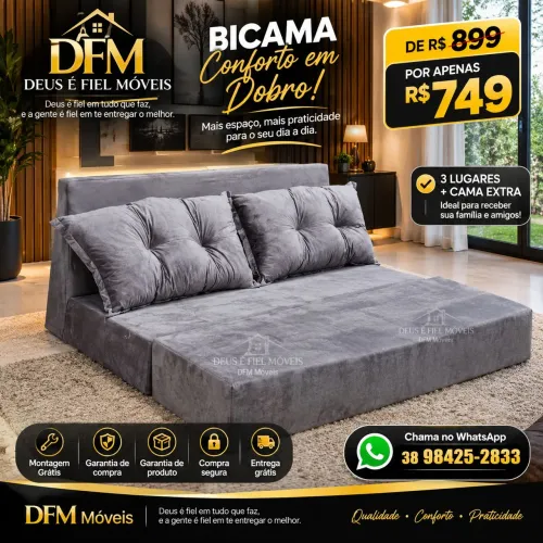 SofaBicama confortável e resistente ótimo para economizar espaço