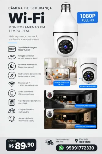 Câmera wifi inteligente R$89